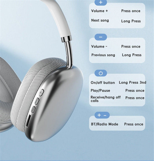 P9 Wireless Bluetooth Headphones | Over-Ear Deep Bass Headset - Ashcart