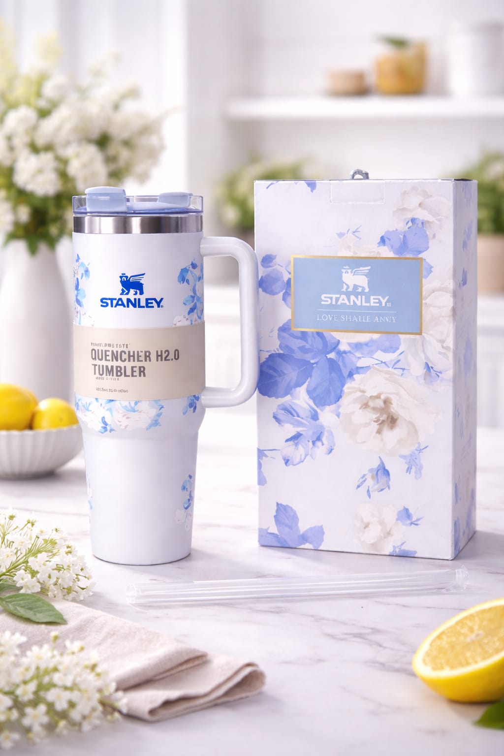 40oz Floral Stanley Style Tumbler with Handle | Aesthetic Flower Travel Mug - Ashcart