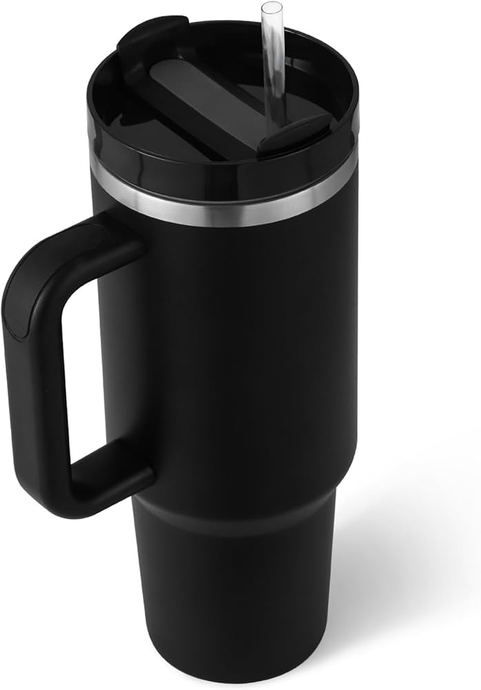 40oz Insulated Stainless Steel Tumbler with Handle | 1200ML Black Travel Mug - Ashcart