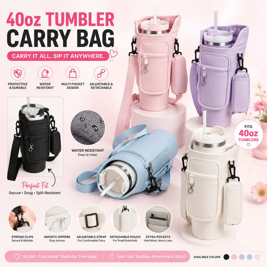 40oz Tumbler Water Bottle Carrier Bag - Protective Pouch with Shoulder Strap - Ashcart