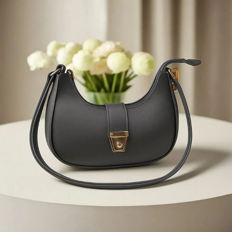 Crescent Luxury Faux Leather Shoulder Bag | Dark Gray Handbag for Women - Ashcart