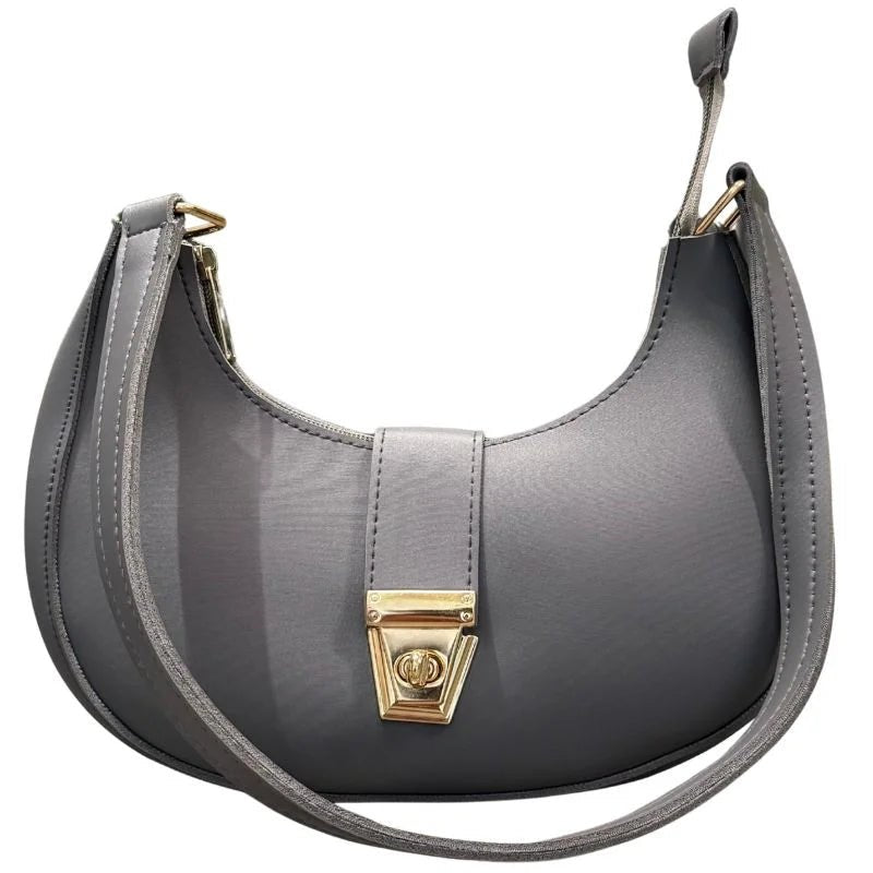 Crescent Luxury Faux Leather Shoulder Bag | Dark Gray Handbag for Women - Ashcart