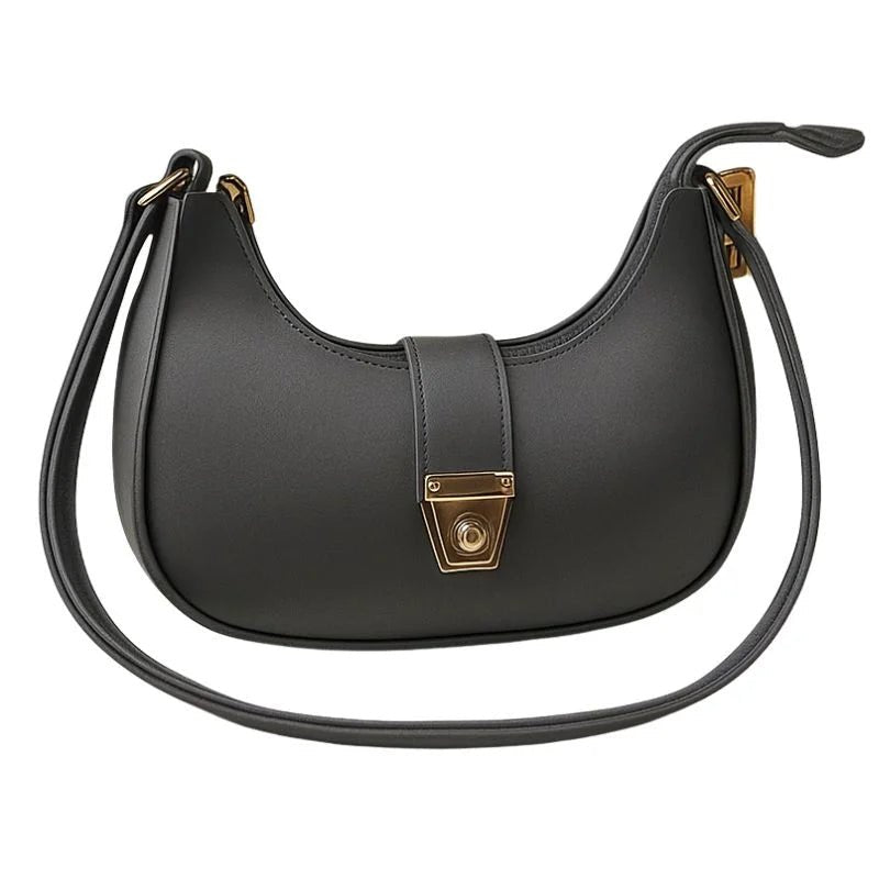 Crescent Luxury Faux Leather Shoulder Bag | Dark Gray Handbag for Women - Ashcart