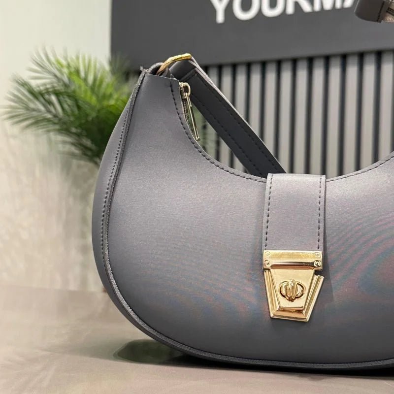 Crescent Luxury Faux Leather Shoulder Bag | Dark Gray Handbag for Women - Ashcart