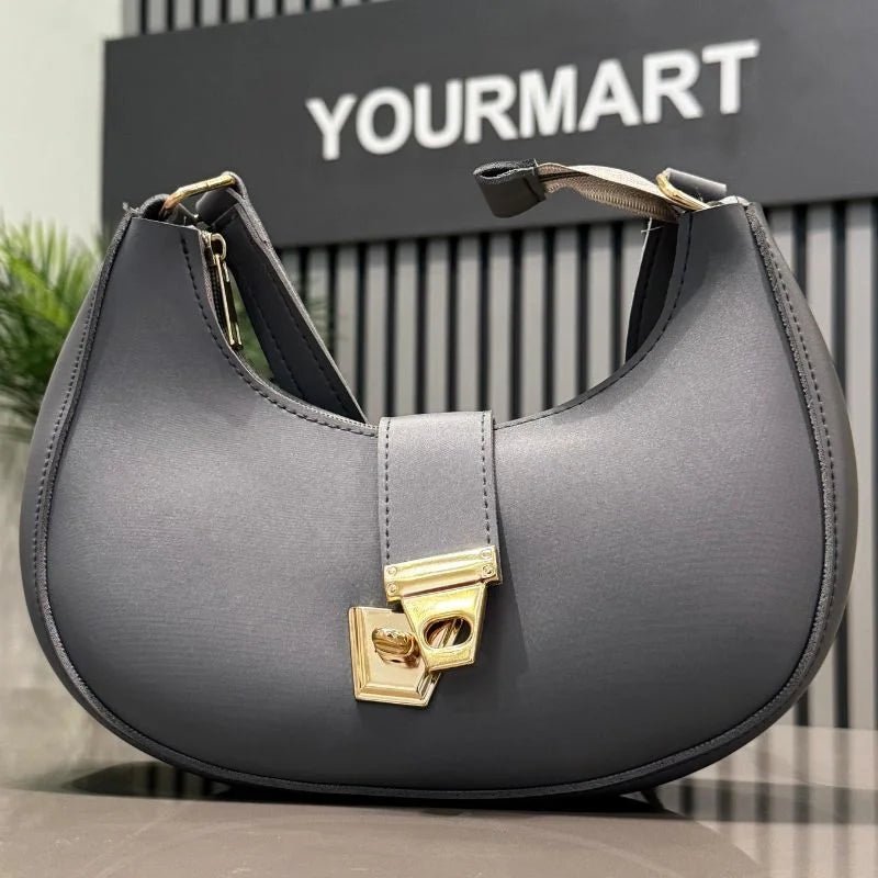 Crescent Luxury Faux Leather Shoulder Bag | Dark Gray Handbag for Women - Ashcart