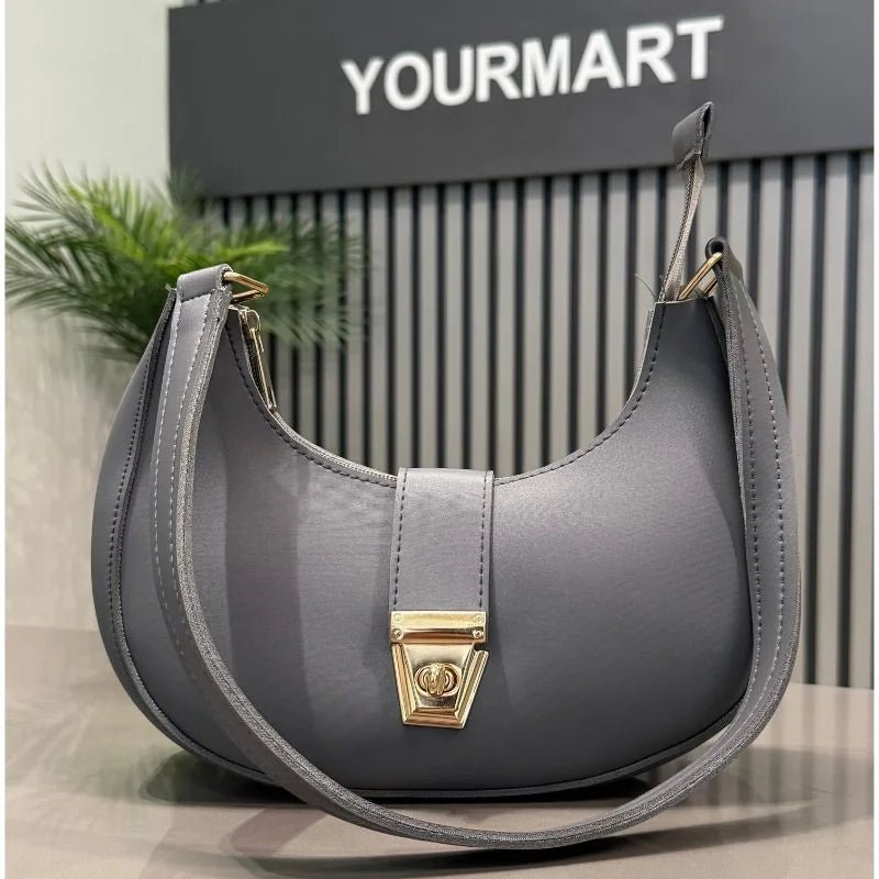 Crescent Luxury Faux Leather Shoulder Bag | Dark Gray Handbag for Women - Ashcart