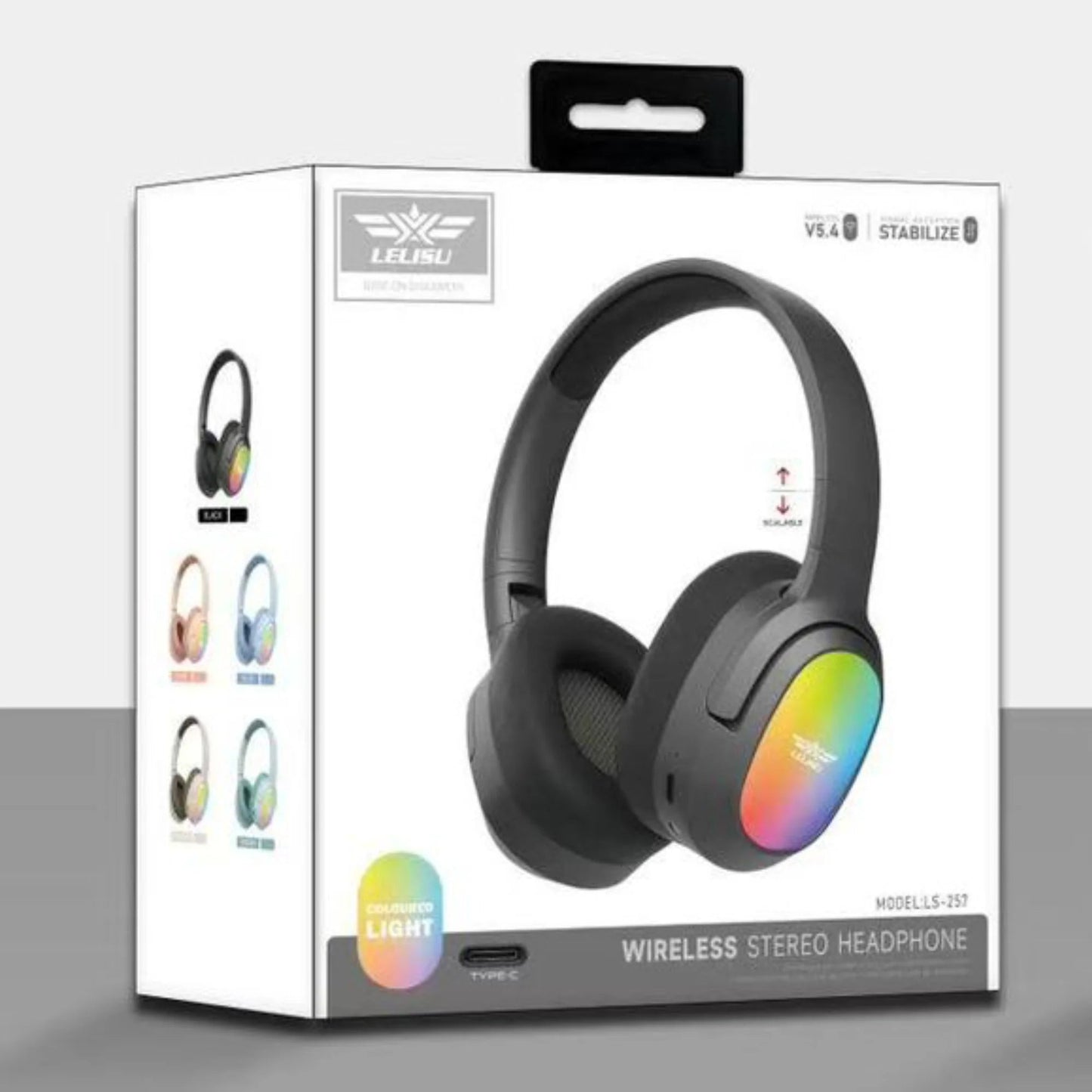 Lelisu LS-257 Stereo Headphones - Premium RGB LED Wireless Headset with Type-C - Ashcart