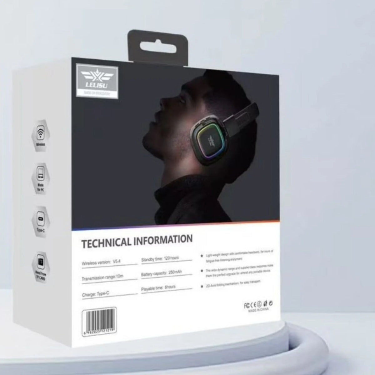 Lelisu LS-258 Stereo Headphones - Premium RGB LED Wireless Headset with Type-C - Ashcart