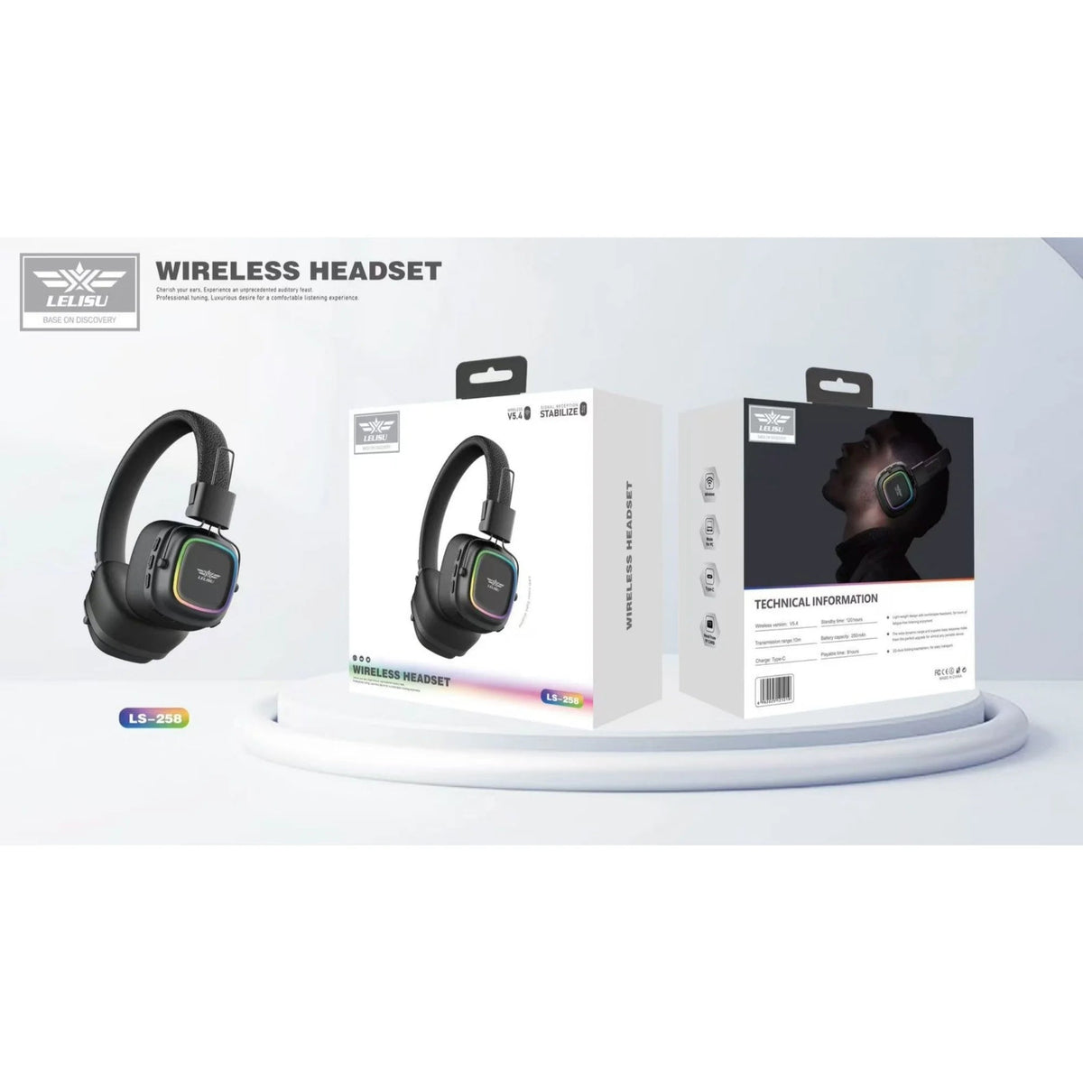 Lelisu LS-258 Stereo Headphones - Premium RGB LED Wireless Headset with Type-C - Ashcart